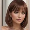 Peluca Bob Estilo Nuevo Europeo y Americano de Temu con Flequillo de Aire, Elegante Cabello Corto Lacio para Cosplay, Peluca Completa