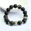 Pulseira de Obsidiana Prateada Natural Pulseira Pixiu de Prata do Tibete Cristal Vintage Transmissão ao Vivo Dropshipping Transfronteiriço S5030805