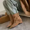 Botines vaqueros retro Chuyuji de punta cuadrada para mujer petite, otoño e invierno, con correas de hebilla, alargan las piernas, versátiles y modernos