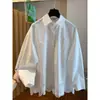 Camisa de Encaje Blanco Patchwork de Estilo Europeo de Alta Gama para Mujer, Nuevo Estilo Primavera Temprana 2026, Top de Algodón Holgado y Súper Elegante