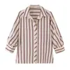 Ropa de comercio exterior para mujer 2026 Moda europea y americana casual holgada cuello de camisa con botones manga ajustable camisa a rayas para mujer E26466