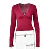 Moda Feminina de Comércio Exterior Europeu e Americano Estilo Hot Girl Ajustada Emagrecedor Camiseta Nova Mais Vendida Sexy Decote V Cor Sólida Versátil Top para Mulheres