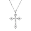 Colar folheado a ouro branco para mulheres, pingente de cruz com diamantes e moissanita, corrente de clavícula, direto do fabricante