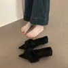 Primer Encuentro con los Nuevos Zapatos Retro Peludos de Punta de la Temporada para Mujer, Nuevos Zapatos Mary Jane de Tacón Grueso Estilo Francés para Otoño e Invierno, Mocasines de Ante de Tacón Bajo