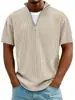 Camiseta Polo Casual de Color Sólido con Cuello Alto, Cremallera y Manga Corta de Pana para Hombre, Nuevo Estilo Transfronterizo Europeo y Americano