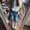 Shorts de Mezclilla Vintage de Cinco Puntos para Mujer, Verano de Cintura Baja, Diseño Holgado de Cinco Puntos, Pierna Ancha Recta, de Largo Medio