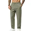 Pantalones Largos Rectos de Lino para Hombre Amazon Americanos Sueltos con Cordón Cintura Elástica Puños Dobladillos Casual