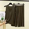 Pijama de Modal Grande con Cuello en U Verano Holgado Chaleco Shorts Ropa para Aire Acondicionado Casual Talla Grande Sin Mangas Ropa para Casa