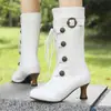 Botas de couro versáteis de cano médio para outono e inverno, bico redondo, zíper lateral, sola de borracha, antiderrapante, botas femininas plus size, botas femininas Martin de comércio exterior transfronteiriço