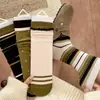 Meias Listradas Color Block Outono e Inverno Novas Meias Femininas Verde Café com Bolinhas e Babados de Renda Versátil Tendência Estilo Japonês Meia de Cano Médio