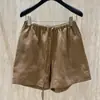 ¡ESTUDIO Jinxi! Frescura de verano~Pantalones cortos de lino color café para mujer 2026, con cordón elástico, cintura alta, hasta la rodilla