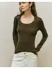 Camiseta de Punto de Lana Merino 60s de Hilo Yangzi Integrado sin Costuras para Mujer H092711