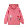 Novidades de Outono Jaqueta Infantil Estilo Europeu e Americano com Capuz e Zíper Jaqueta para Meninas Algodão Tricotado Estampa Floral Moletom para Bebê
