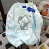 Moletom Rosa Tie-Dye Americano Gola Redonda Relaxada para Mulheres no Outono e Inverno Estilo Coreano Fofo Versátil de Campus Estilo Casal Top Nicho