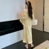 Foto real 2025 mulheres grávidas verão cetim de ácido acético fresco saia de alça + camisa de proteção solar conjunto para grávidas slim solto