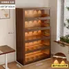Librero a prueba de polvo de madera maciza integrado en la pared, gabinete de almacenamiento color nogal, gabinete de almacenamiento de pie, librero para el hogar