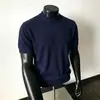 Suéter de punto para hombre, cuello alto medio, manga corta, un cuello medio moderno, corte holgado, versátil y de alta calidad, para verano