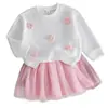 Roupas para Meninas 4-7A Moletom de Manga Longa + Saia de Primavera e Outono para Meninas Conjunto Infantil Estilo Coreano