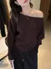 Suéter de tricô elegante e descontraído em estilo francês com design de um ombro só, perfeito para primavera, outono e inverno; um top moderno e sutilmente atraente para mulheres