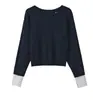 Camiseta base de punto informal estilo coreano con cuello redondo, nueva para primavera/otoño 2026, con diseño único, top de moda de manga larga sin botones