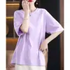 Algodão mercerizado com sensação de gelo, manga curta, verão, fino, cor sólida, básico, solto, plus size, modelador, gola redonda, top base para mulheres