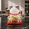 Gato de la Suerte Cerámico de 8 pulgadas con Movimiento de Mano, a Batería o Enchufe, Decoración de Regalo para Escritorio del Hogar, para Apertura de Negocio o como Adorno de Regalo de Empresa