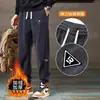 Essencial de InvernoCalça de Moletom Masculina em Veludo Cotelê com Forro de Lã, Calça Casual Patchwork, Calça Jogger Tendência de Caimento Solto