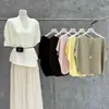 Verão 2026 Novo Manga Morcego Ombro a Ombro Seda Gelada Solto Malha Macia Camisa Cor Sólida Casual Manga Curta Top Feminino de Luxo Leve
