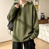 Top de moda extragrande, nueva colección 2026, color liso, capa base holgada, camiseta de manga larga para hombre, cuello en V, colección de otoño, tejido texturizado