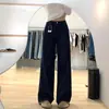 Jeans azul escuro feminino plus size gordinha mm calças afuniladas estilo primavera e outono calça de perna estreita calça de perna larga calça de cintura alta calça de perna reta solta
