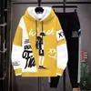 Moletom com capuz em blocos de cor com cordão, camiseta masculina estilosa com efeito de duas peças, conjunto novo estilo primavera/outono 2026