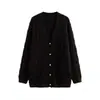 Chegada Nova Outono/Inverno 2026 Cardigan Espesso Escovado Costela Vertical Solto Gola V Lã Cashmere Seda Fleece Escovado Suéter