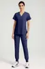 [Entrega el Mismo Día de Todos los Colores y Tallas] Ropa de Trabajo de Doctor Cuello en V Ropa para Lavar a Mano Traje para Quirófano Enfermera de Hospital Mangas Cortas