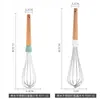 Batidor de huevos de acero inoxidable con mango de madera batidor de huevos manual varilla para batir crema doméstica herramienta para hornear pasteles