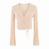 SY20421-26 Cardigan de punto ligero de rayón para otoño, vestido de una pieza, cuello en V, corte ajustado, con cordones, translúcido, protector solar.