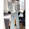 Calça Jogger Cinza Estilo Americano Flare para Mulheres, Novidade Outono 2025 Cintura Alta Slim Fit Perna Reta Flare