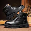 Botas de trabalho de couro estilosas retrô, nova coleção de inverno, botas para atividades ao ar livre estilo britânico, antiderrapantes e resistentes ao desgaste, botas Martin masculinas