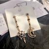 Aretes Barrocos con Diamantes, Estilo Europeo y Americano, Diseño Largo con Estrellas y Luna, Aleación con Aguja de Plata 925, Aretes de Borla, Nuevo Modelo 2025