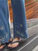 Jeans Finos de Seda Gelada Macia de Verão para Mulheres, Tamanho Grande, Calças de Perna Larga em Tencel Emagrecedoras com Bordado Vazado, Calças Cropped
