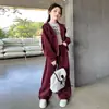 Conjunto de sudadera para niña estilo coreano, nueva moda primavera y otoño, conjunto de dos piezas con chaqueta con capucha informal de corte holgado y pantalones de pierna ancha