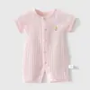 Enterizo de Manga Corta de Verano, Estilo Delgado, Algodón Puro, Clase A, Sin Costuras, Transpirable, Ropa con Aire Acondicionado, Ropa de Dormir para Recién Nacidos de Manga Corta