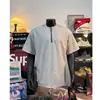 Camiseta Masculina Tendência Estilo Americano com Meio Zíper, Cor Sólida, Gola Careca, Manga Curta, Nova Blusa Casual Soltinha de Verão para Casais