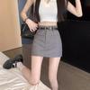 Saia Terno Cinza Feminina 2024 Primavera e Verão Novo Design Sense Fake Pocket Hip Saia Hot Girl A- linha Saia