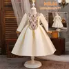 Vestido Nuevo Estilo al por Mayor para Niños, Vestido de Satén Estampado, Vestido Abullonado de Manga Larga que Favorece la Figura