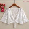 Roupa de Proteção Solar de Verão Chiffon Pequeno Lenço Jaqueta Versátil Cintura Pequena Manga Curta Outer Fino Manga de Folha de Lótus Cardigan