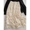2026 Hanfu de gasa fina con textura de seda brillante, vestido de tela estampada a rayas de crepé texturizado, blusa, falda, estilo festivo