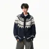 Suéter retro de bloques de color estilo perezoso americano Fair Isle para hombre y mujer, cárdigan de punto de marca de moda otoño e invierno, botón de cuerno suelto