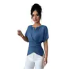 AliExpress moda transfronteriza elegante cuello redondo wrap-around de cuentas color liso manga corta top corto atado a la cintura