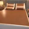 Tapete de artemísia de verão tapete de rattan conjunto de três peças cama de casal dobrável dormitório estudantil tapete espesso tapete de seda gelada tapete de bambu