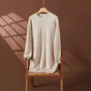 Vestido de Tricô de Caxemira com Gola Redonda Feminino, Vestido Suéter Solto Plus Size, Novo Estilo Outono e Inverno, Camada Base Emagrecedora